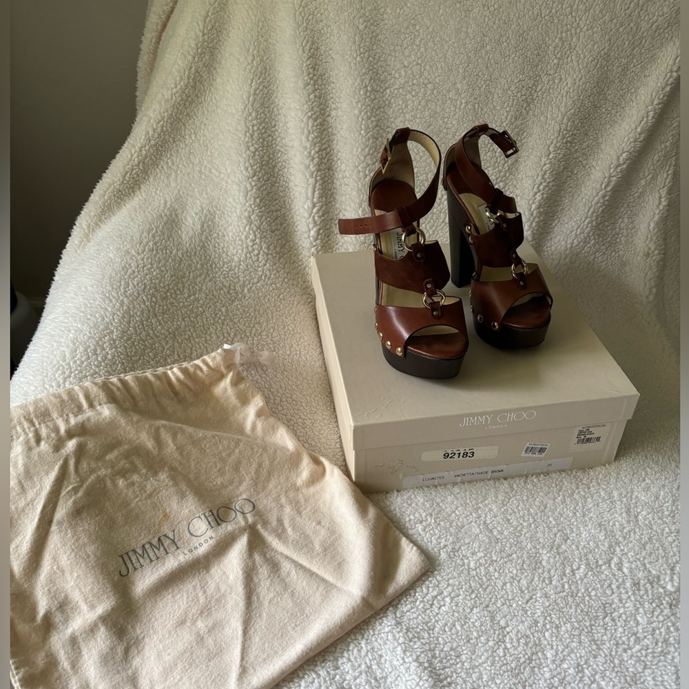 Jimmy Choo United Vachetta Brown Suede Heel Women’s Size 35